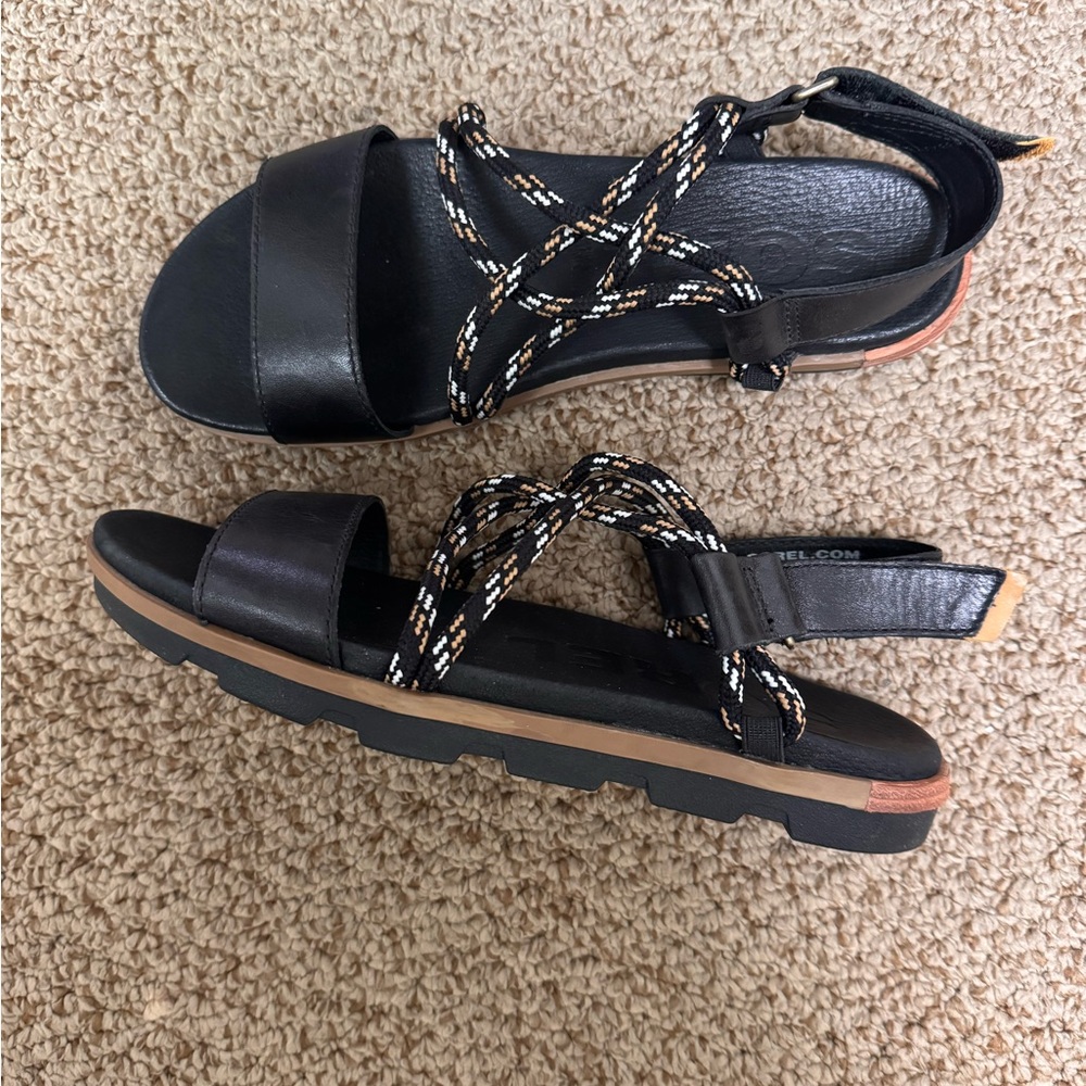 Sorel Black Sandals with Braided Accents